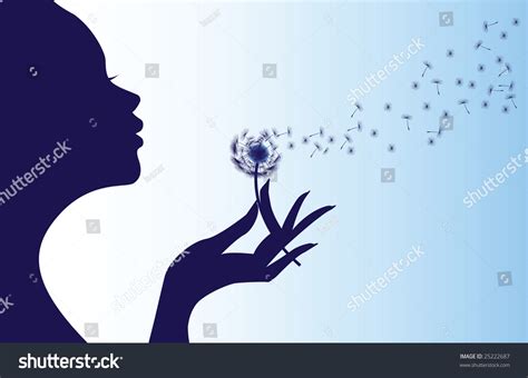 Silhouette Of A Woman Blowing The Dandelion Stock Vector 25222687