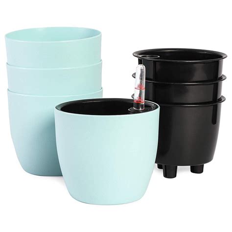 4 Pack 5 X 43 In Round Self Watering Pot Planter With Water Level