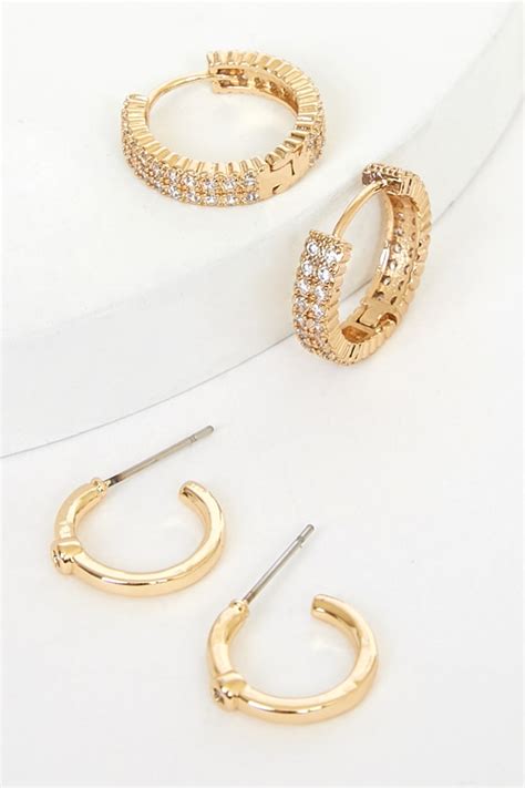 Kt Gold Earrings Rhinestone Hoop Earring Set Gold Hoops Set Lulus