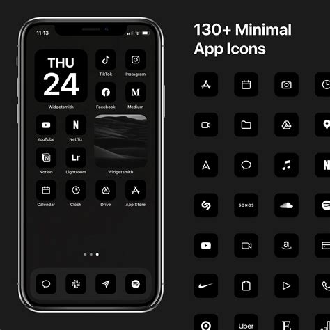 Ios 14 Minimal Icons Black Minimalist Icon Pack Iphone Etsy