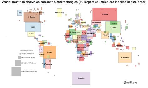 World Countries Shown As Correctly Sized Rectangles 50 Largest