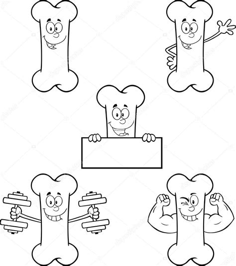 Personaje de dibujos animados divertido hueso blanco y negro 1. Sistema