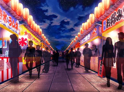 Clouds Festival Group Japanese Clothes Night Original Shrine Sky Stars