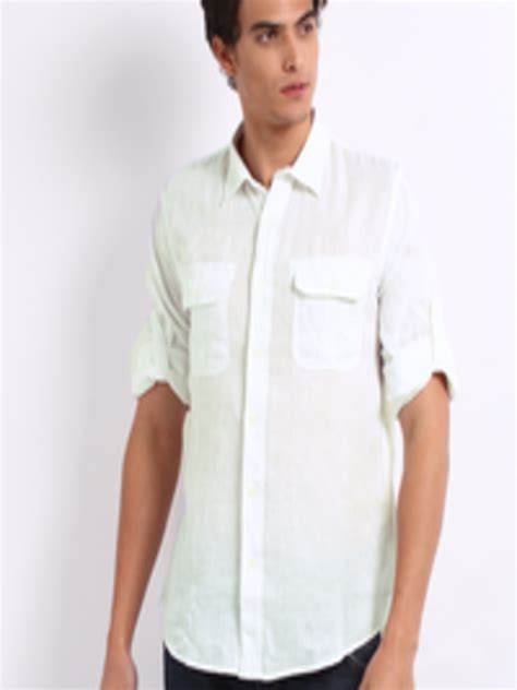 Buy Giordano Men White Slim Fit Linen Casual Shirt Shirts For Men