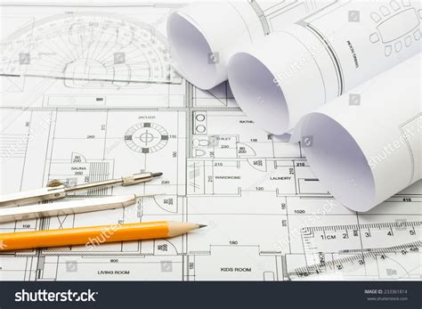 Architectural Plans Pencil And Ruler Stock Photo 233361814 Shutterstock