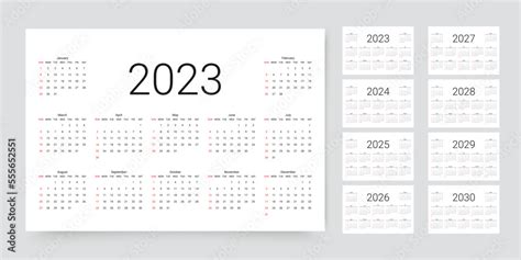 Calendar For 2023 2024 2025 2026 2027 2028 2029 2030 Years Week