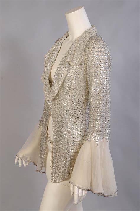 Ethereal Gianfranco Ferre Silver Beaded Silk Organza Jacket At 1stdibs