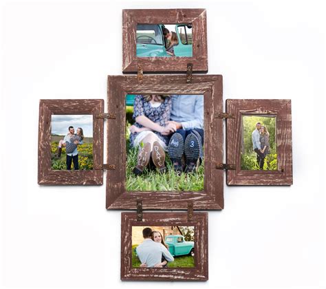 Rustic Photo Collage Frame 1 8x10 and 4 4x6-Multi Opening Unique Frame