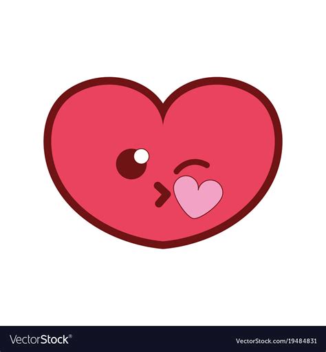Line Color Cute Heart With Kiss Kawaii Cartoon Vector Image