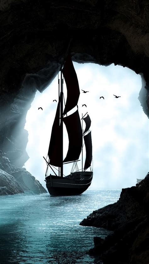 Boat Sailing Through A Cave Hd Wallpaper 720x1280 Hd Wallpaper