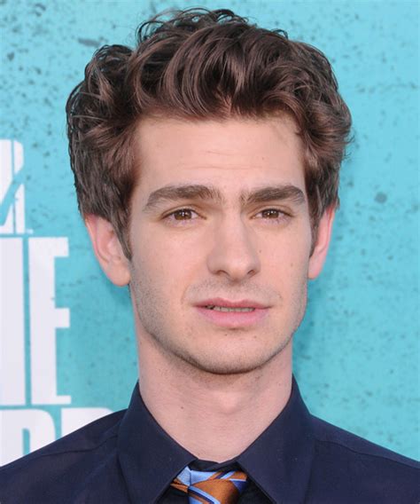 I feel weird about eating these days or leaving the house, or existing in a material form at all, because having a body that talks too much and sweats and makes mistakes is exhausting, and here's this dude just standing around with dented hair and a napalm death shirt over sweatpants shorts and it's. Andrew Garfield Short Straight Brunette Hairstyle