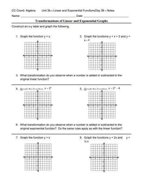 Graphing Exponential Functions Using Transformations Worksheet Free