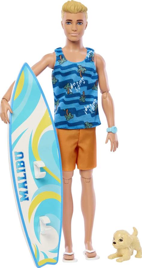 Ken Doll With Surfboard Poseable Blonde Barbie Ken Beach Doll