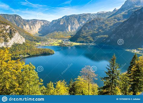 Hallstatt Austria Aerial View Of Hallstatter See Lake And Mountains