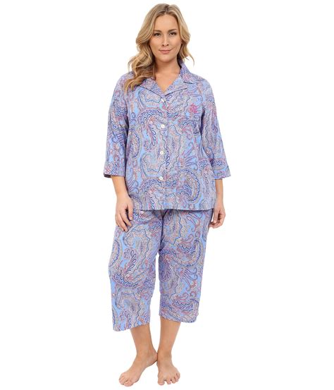 Nautica womens fleece blue dot 2 piece pajama set size small. Lauren by Ralph Lauren Cotton Plus Size Paisley Knit Notch ...