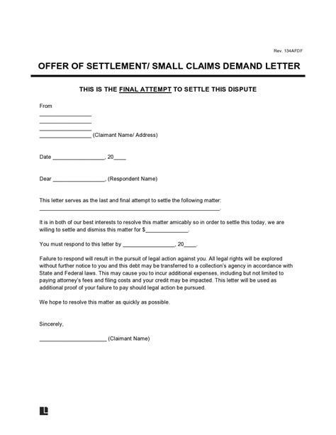 Sample Settlement Demand Letter