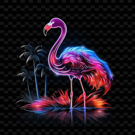 Premium Psd Flamingo Tropical Paradise Graceful Neon Lines Palm Trees