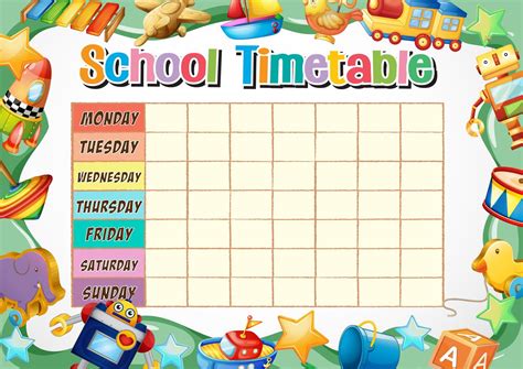 School Timetable Template With Toy Theme 684961 Vector Art At Vecteezy