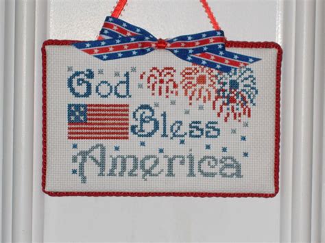 Finished Cross Stitch God Bless America Ornament Or Hanger Cross