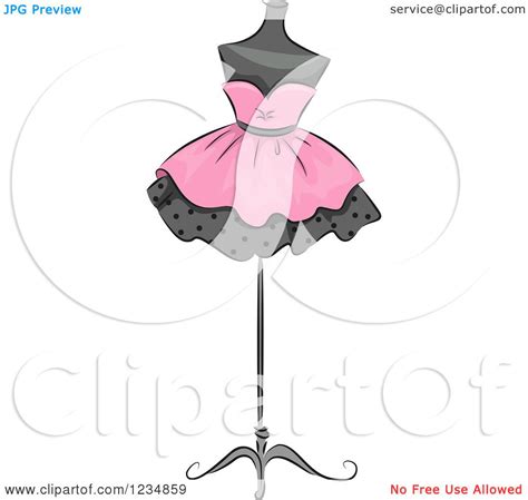 Clipart Of A Pink Boutique Dress On A Mannequin Royalty Free Vector