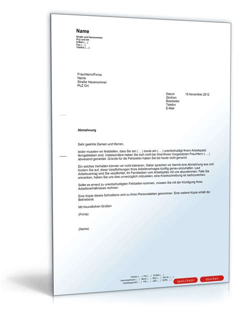 Vorwurf war das falschparken mitten auf der straße. Abmahnung (unentschuldigtes Fehlen) - Muster-Vorlage zum Download