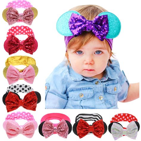 1pc Boutique Large Sequin Bows Headband Kids Minnie Mouse Ears Glitter