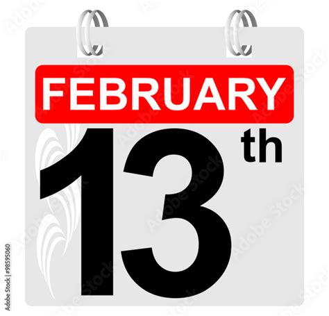 13th February Calendar With Ornament Stock Image And Royalty Free