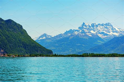 Beautiful View Of The Alps On Lake Scenery Background Sunset