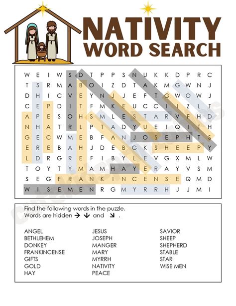 Nativity Christmas Word Search Printable For Classroom Home Etsy