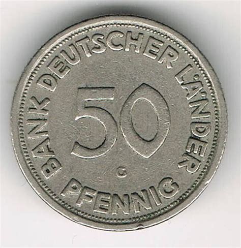 50 pfennig 1949 f bank deutscher länder. West Germany - 50 Pfennig 1950 G Bank deutscher Länder ...