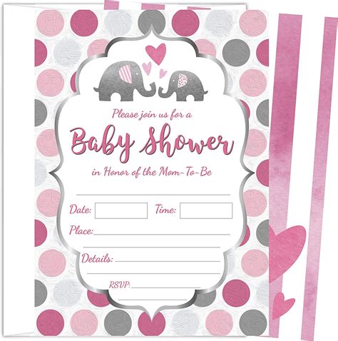 25 Invitaciones Para Baby Shower Diseño De Elefante Color Rosa 5 X 7