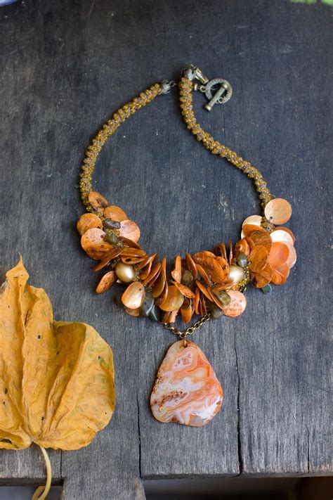 Autumn Necklace With Orange Agate Pendant Chunky Bold Necklace Rustic
