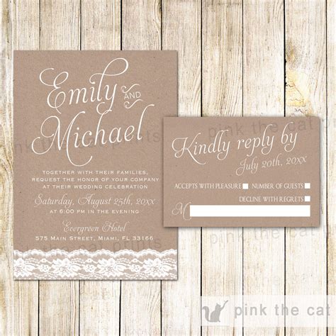 Lace Rustic Wedding Invitation And Rsvp Card Pink The Cat
