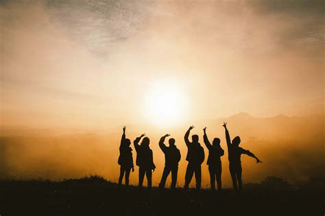 Group Silhouette Photo Of Six Persons On Top Of Mountain Friends Image