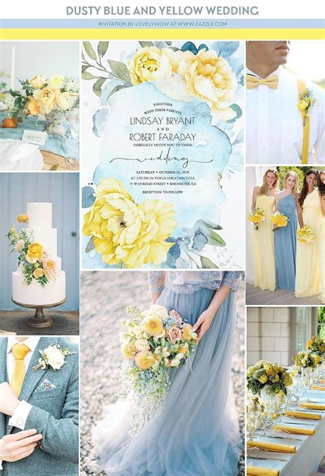 Dusty Blue and Yellow Floral Wedding Invitation | Zazzle.com | Yellow