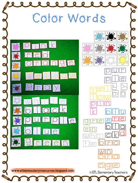 Esl Color Theme Color Words Cards For Puzzles Teaching Spelling