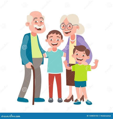 Smiley Grandparents And Two Grandsons Stock Vector Illustration Of