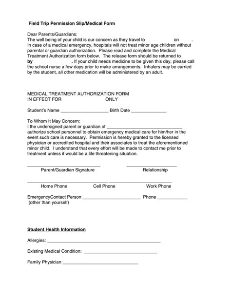 Field Trip Permission Slipmedical Form In Word And Pdf Formats