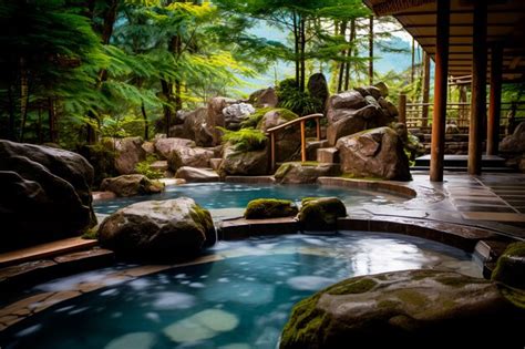 Premium AI Image A Hot Spring In Japan Spa Treatments In Japanese Style Relaxation And Jacuzzi