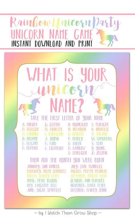 Rainbow Unicorn Name Party Game Printable Whats Etsy Canada