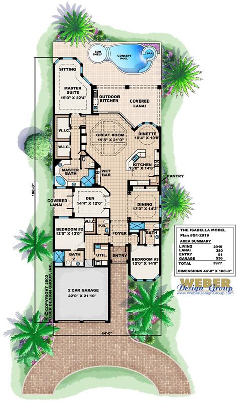 The cabrini plan, by the sater design collection in bonita springs, fla., fits lots that are 45 feet wide and boxes make for more efficient floor plans, but the trick is to create instantaneous views to the exterior, fennell says. Mediterranean House Plan: 1 Story Spanish Waterfront Style ...