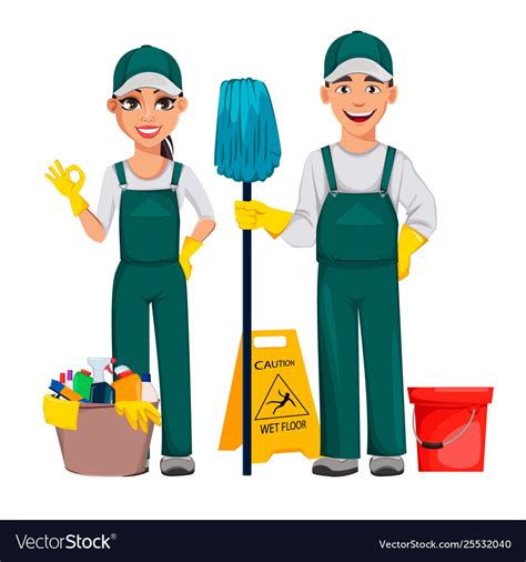 Cleaning Service Concept Cheerful Cartoon Vector Image