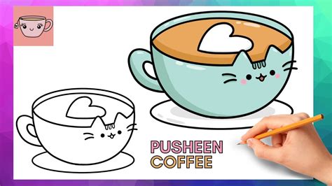 How To Draw Pusheen Cat Coffee Cup Cute Easy Step By Step Drawing