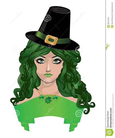 Leprechaun Lady In Black Hat Stock Vector Illustration Of Folklore