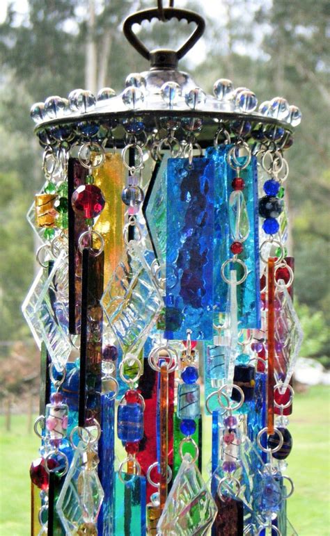 Glass Wind Chime In A Rainbow Of Colors And Glass Beads Stained Glass Windchime Made In