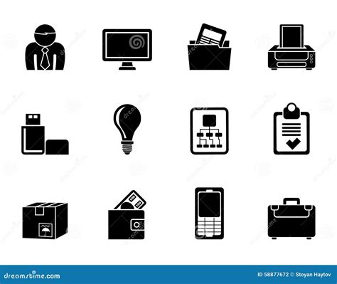 Silhouette Business And Office Equipment Icons Stock Vector Image