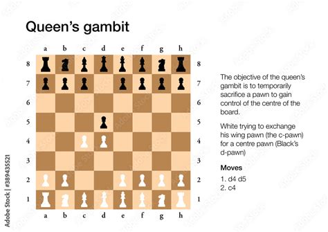 The Queens Gambit Chess Move Explained On A Chess Board Stock Illustration Adobe Stock