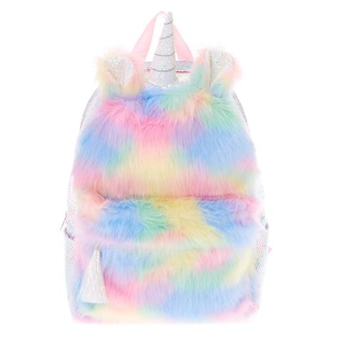 Fluffy Pastel Rainbow Unicorn Backpack Claires
