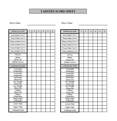 Kniffel spielplan (pdf) zum ausdrucken. Sample yahtzee score sheet - 8+ Free Documents in PDF, XLS