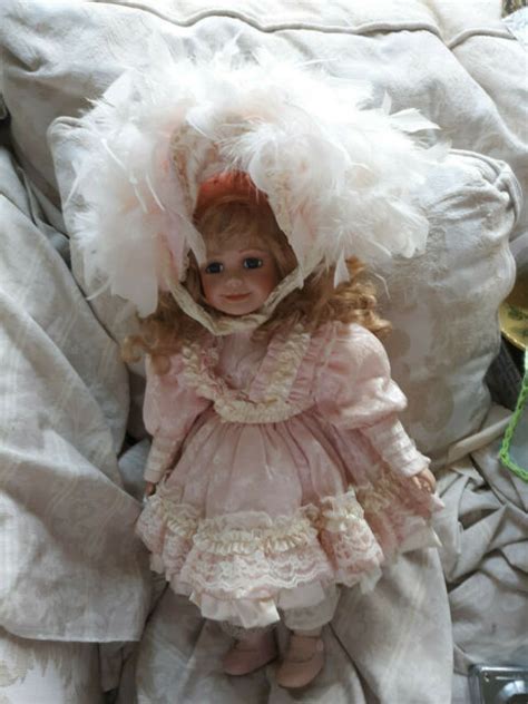 Vintage Design Debut Porcelain Doll Blonde Hair Pink Dress Feather Hat